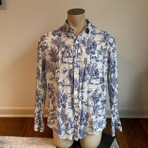 J. McLaughlin Men’s Linen XXL Tropical Leaf Print Casual Button Down Shirt